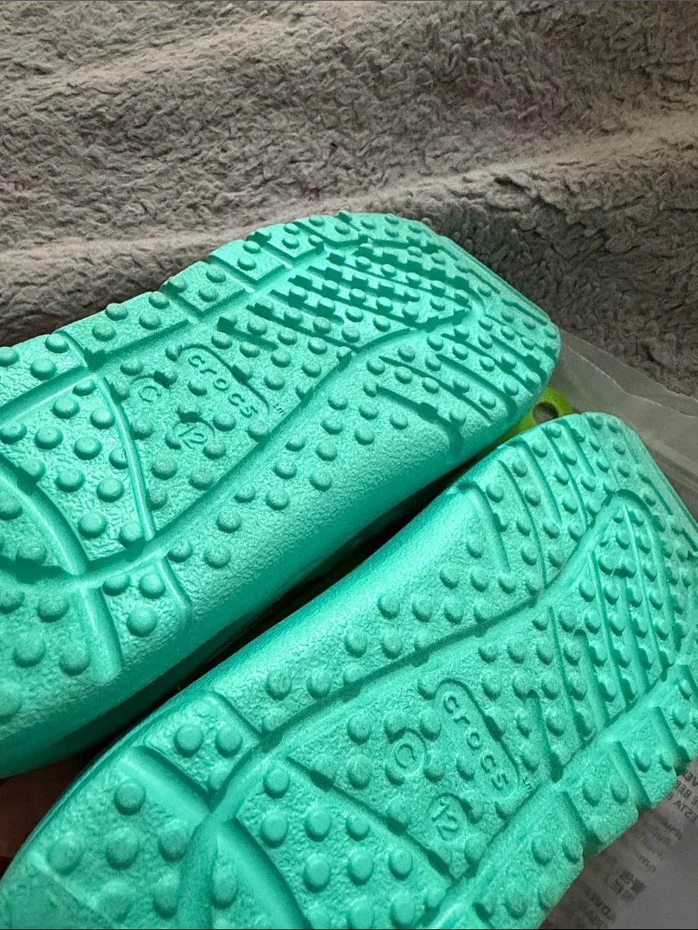 CROCS Kids Blue & Mint Foam Clogs with Purple Straps